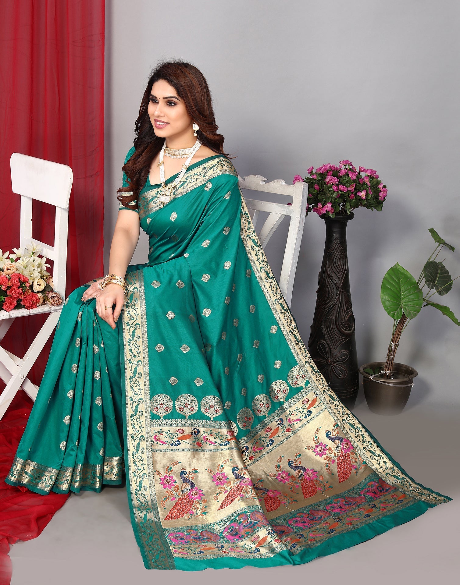Rama Green Paithani Silk Saree | Leemboodi