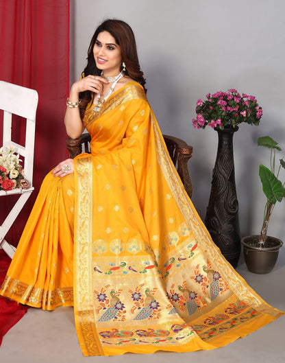 Turmeric Yellow Paithani Silk Saree | Leemboodi