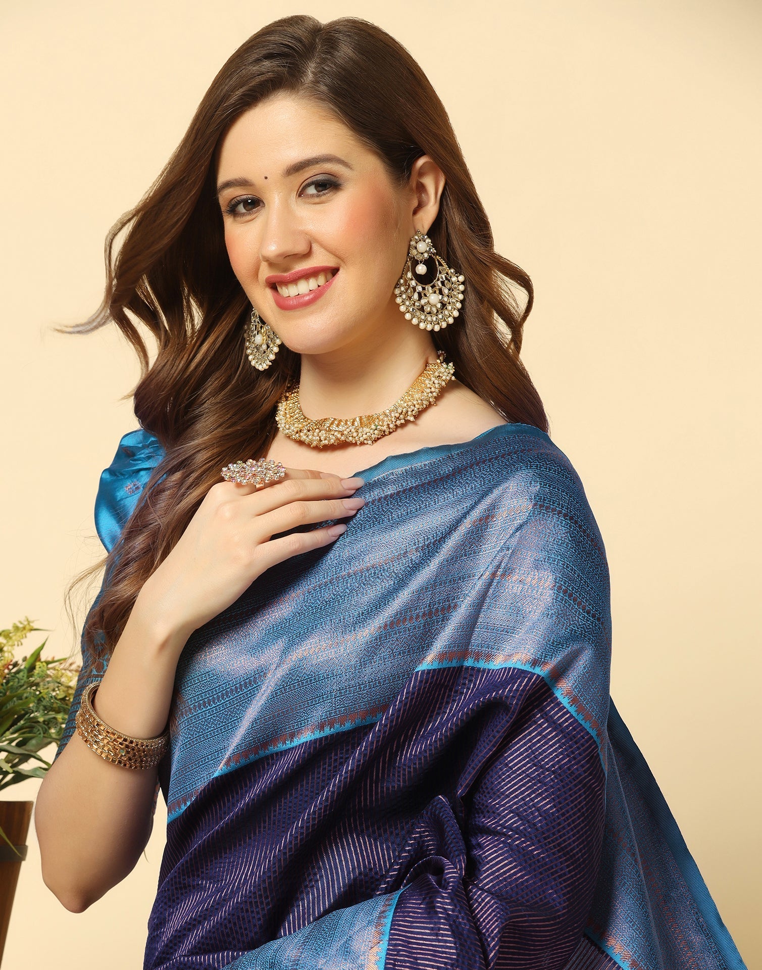 Navy Blue Self Woven Silk Saree | Sudathi