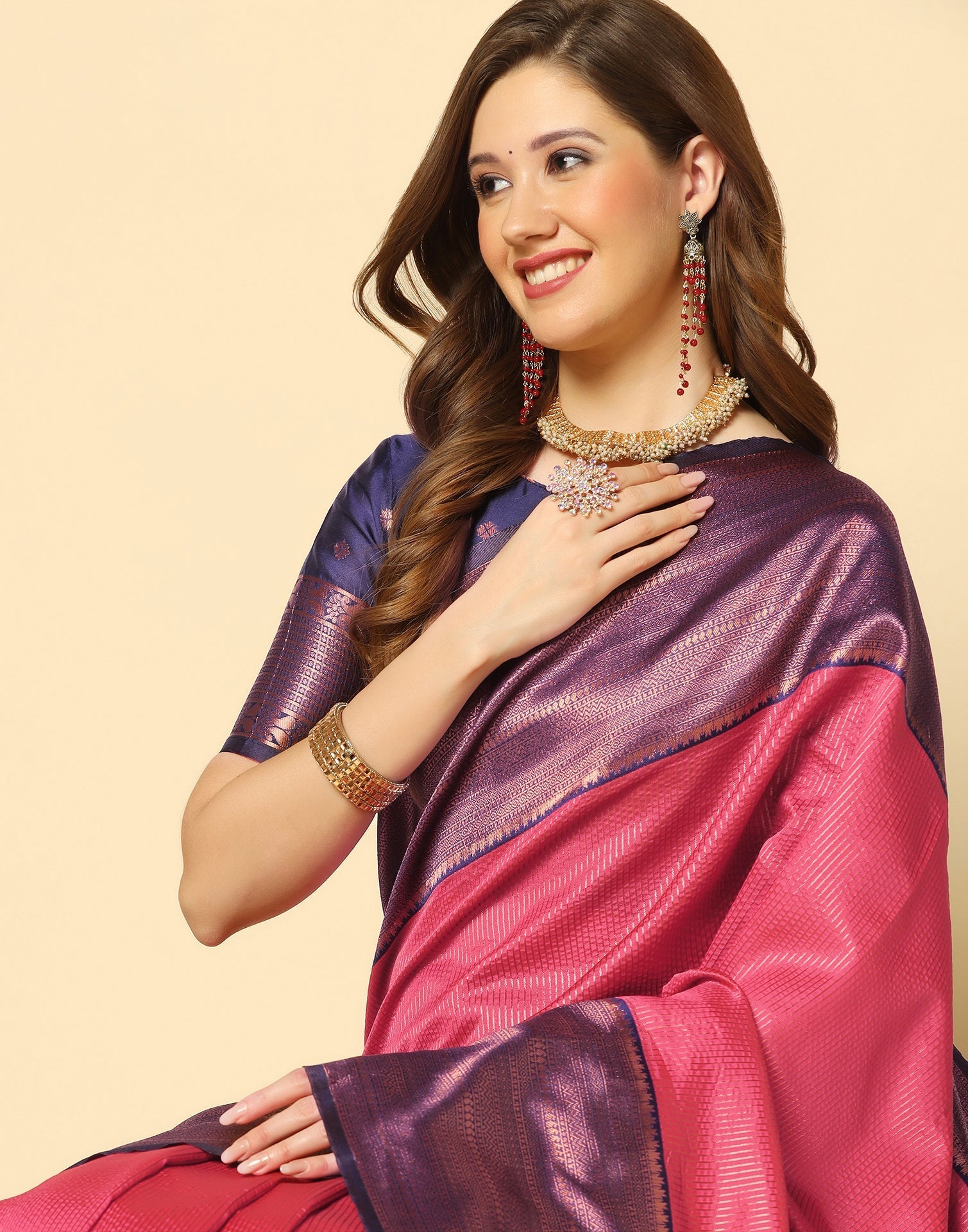 Pink Self Woven Silk Saree | Sudathi