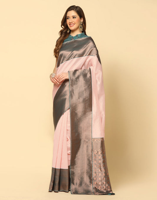 Peach Self Woven Silk Saree | Sudathi