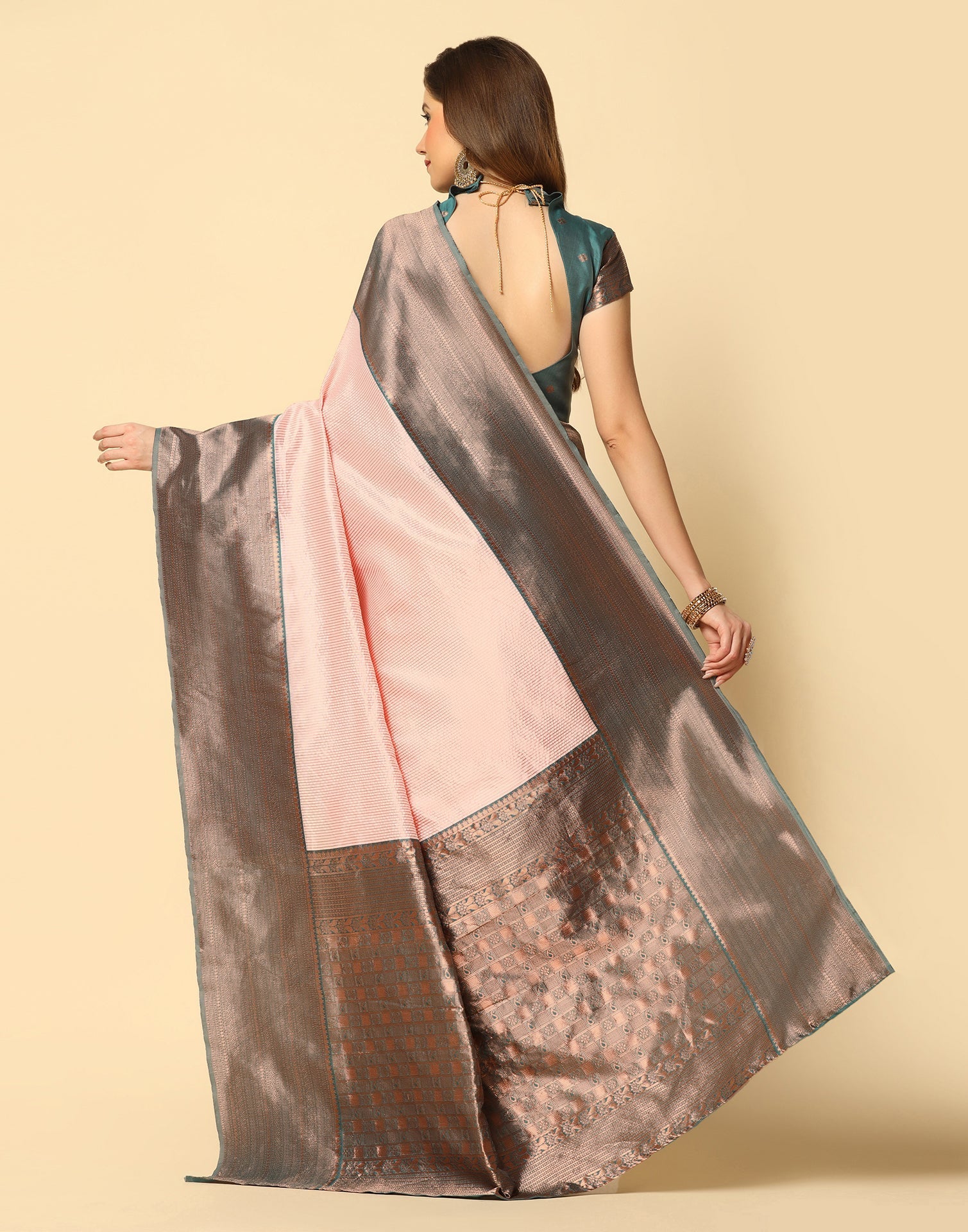 Peach Self Woven Silk Saree | Sudathi