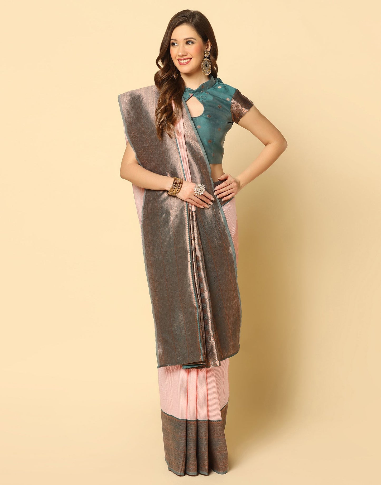 Peach Self Woven Silk Saree | Sudathi