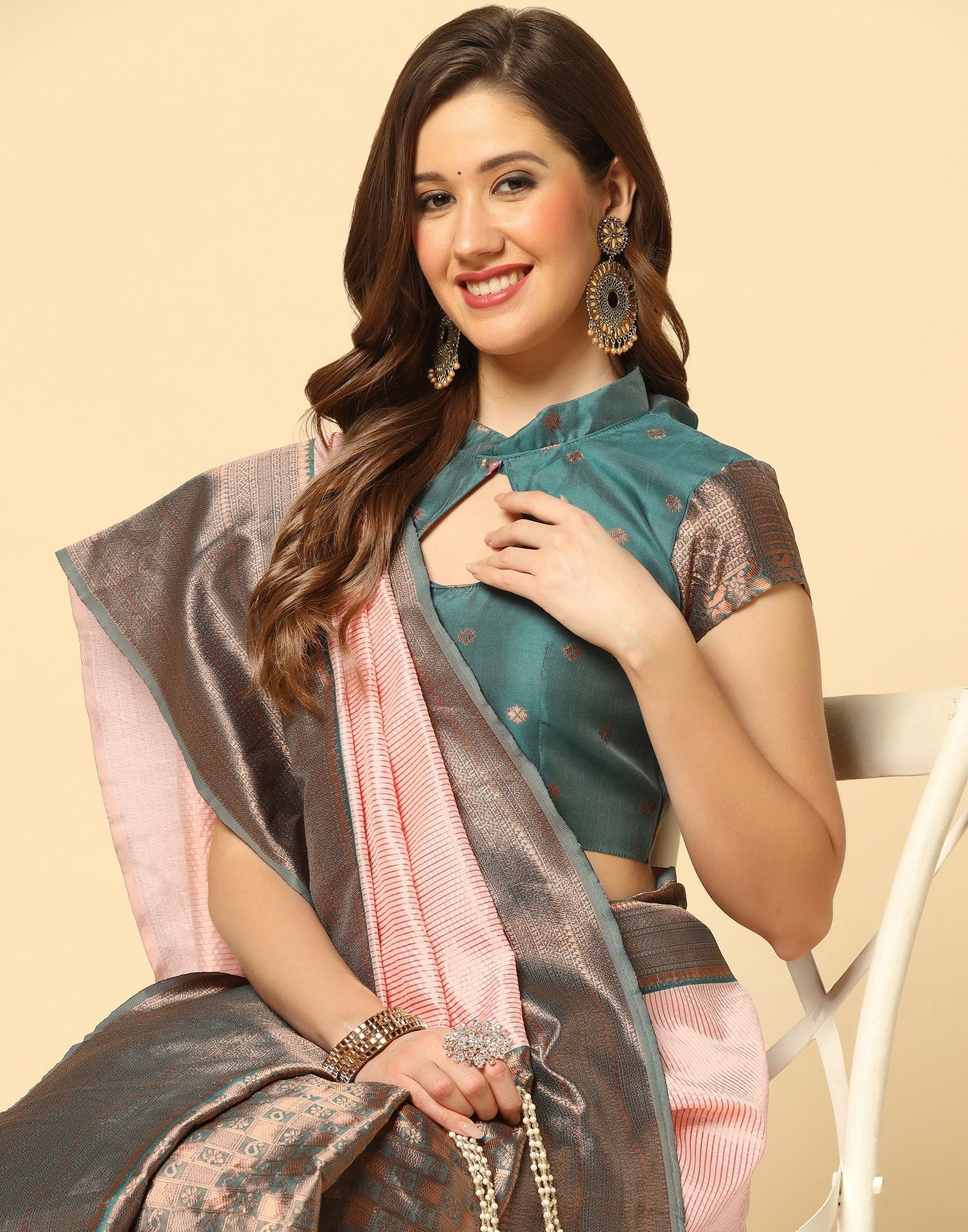 Peach Self Woven Silk Saree | Sudathi