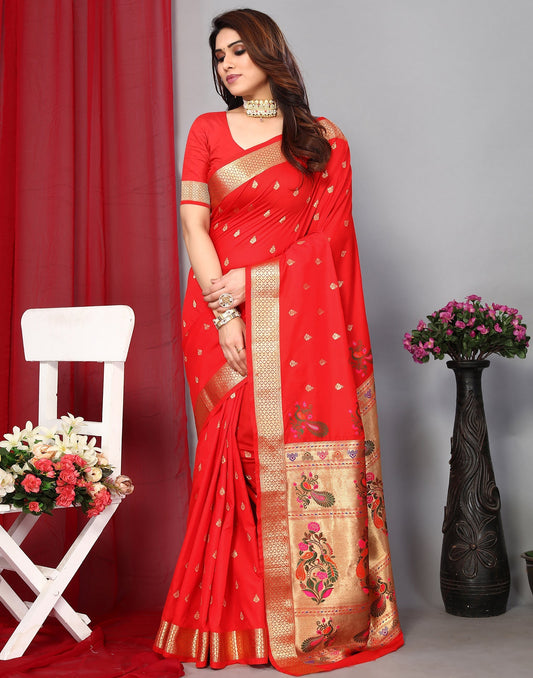 Red Banarasi Silk Saree | Leemboodi