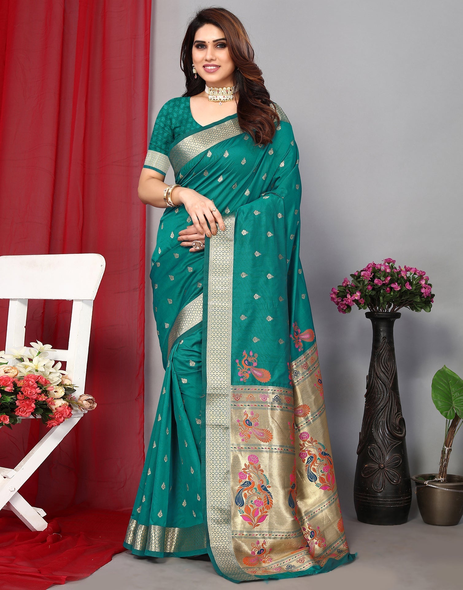 Rama Green Banarasi Silk Saree | Leemboodi