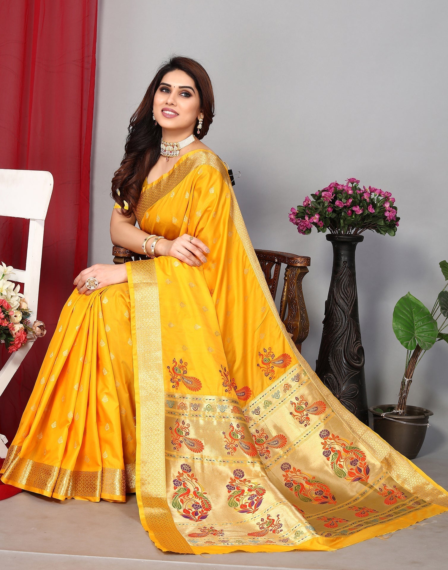 Yellow Banarasi Silk Saree | Leemboodi