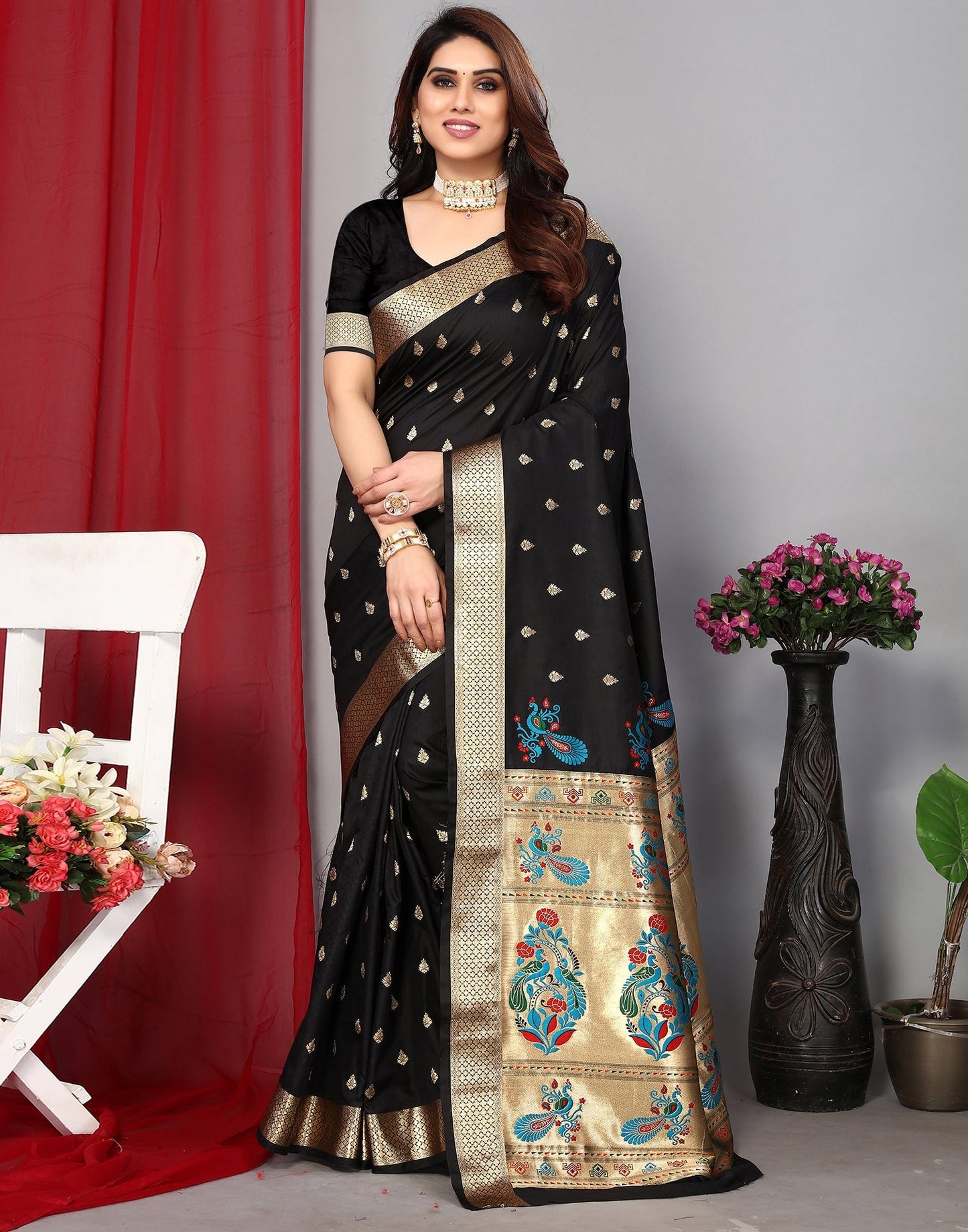 Black Banarasi Silk Saree | Leemboodi