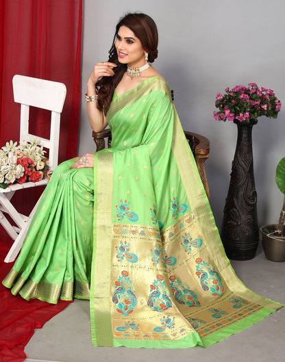 Perrot Green Banarasi Silk Saree | Leemboodi