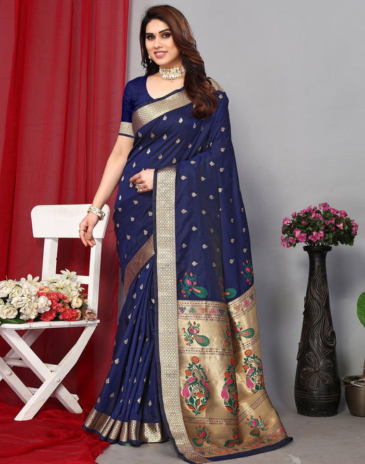 Blue Banarasi Silk Saree | Leemboodi