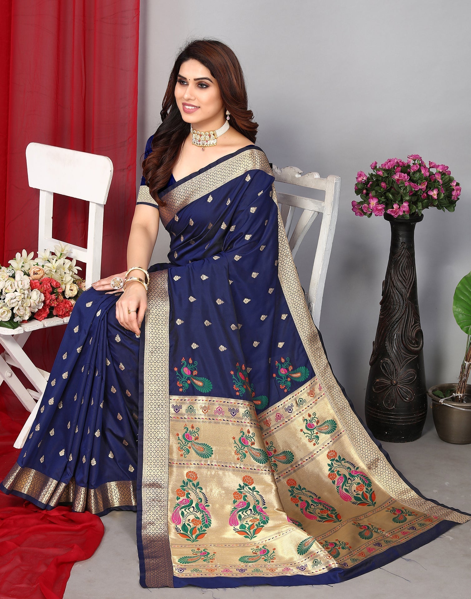 Blue Banarasi Silk Saree | Leemboodi