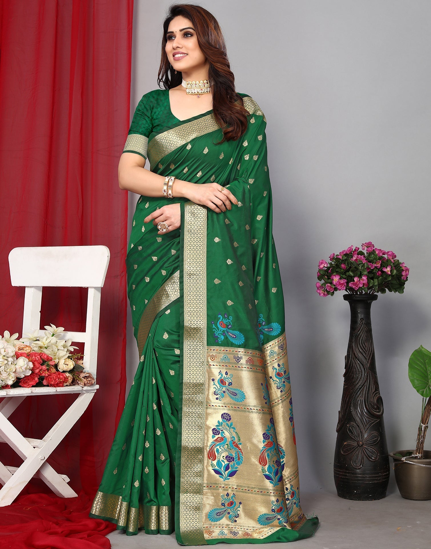 Green Banarasi Silk Saree | Leemboodi