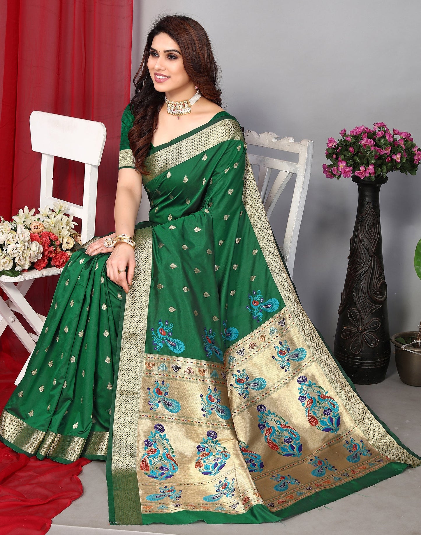 Green Banarasi Silk Saree | Leemboodi