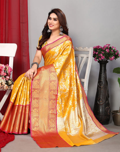 Light Yellow Banarasi Silk Saree | Leemboodi