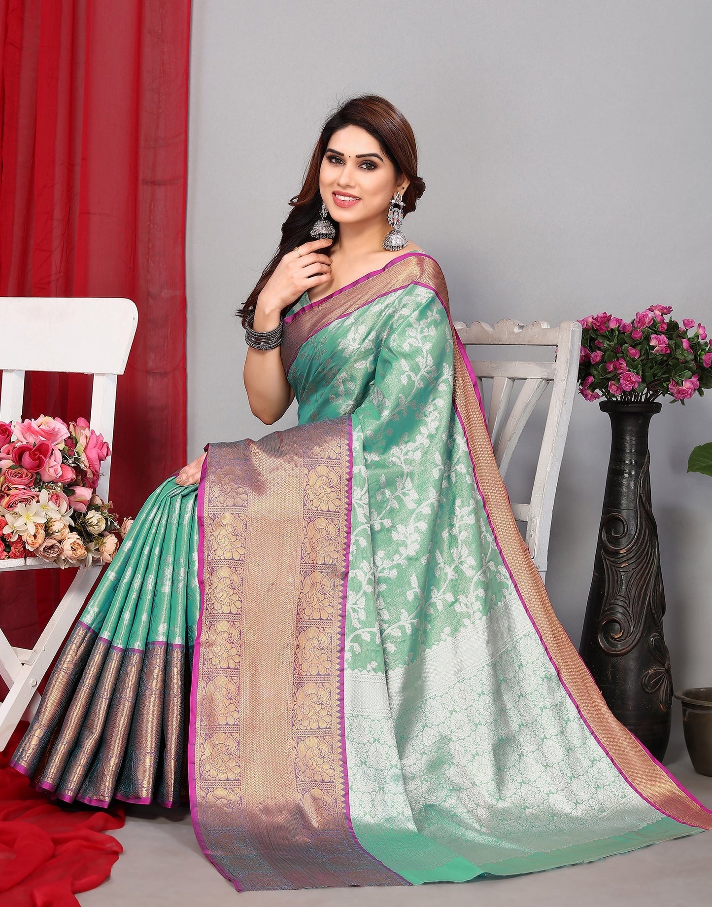 Light Green Banarasi Silk Saree | Leemboodi