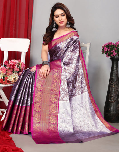 Light Violet Banarasi Silk Saree | Leemboodi