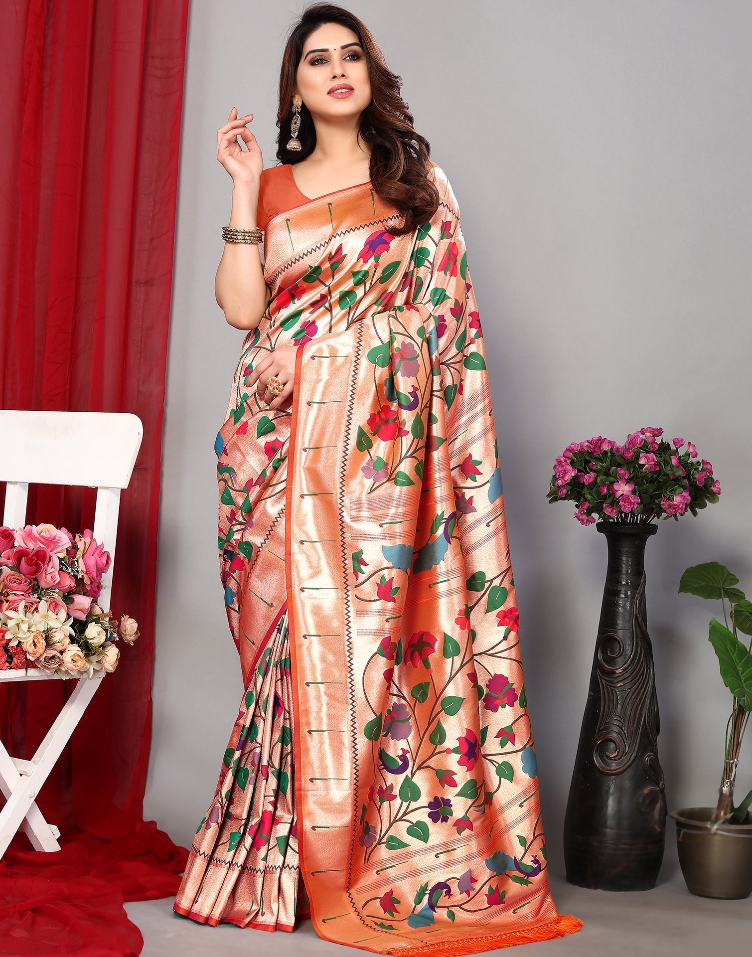 Golden Paithani Silk Saree | Leemboodi