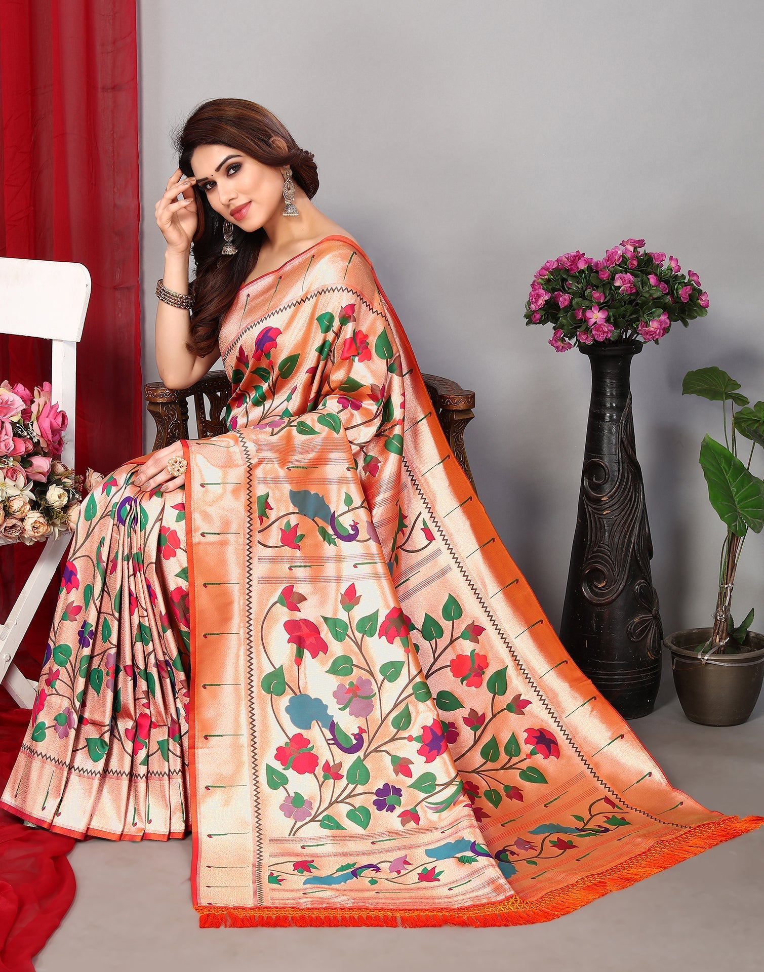 Golden Paithani Silk Saree | Leemboodi