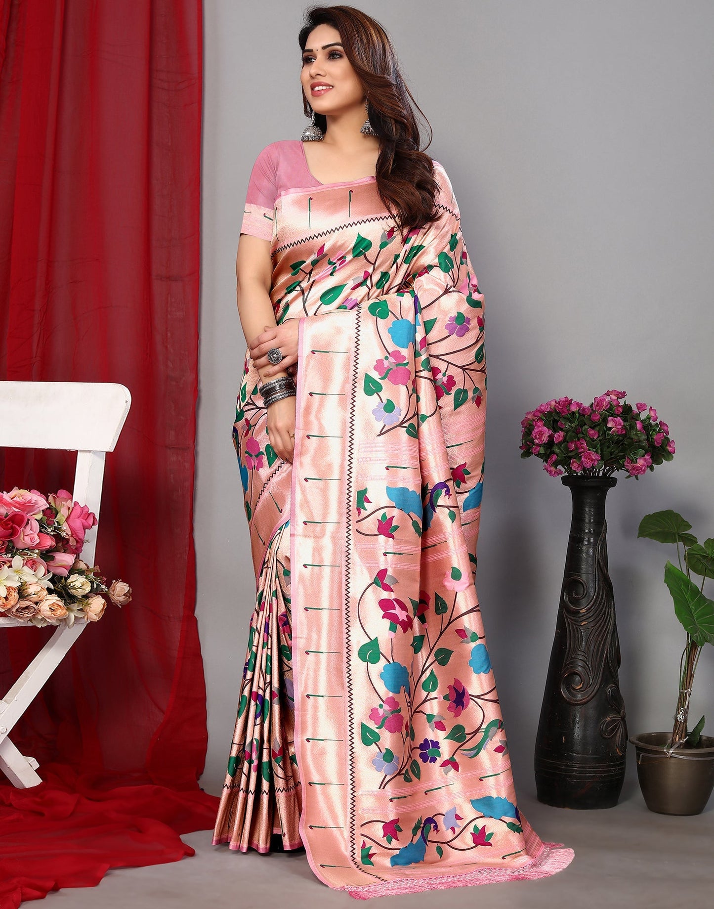 Pink Paithani Silk Saree | Leemboodi