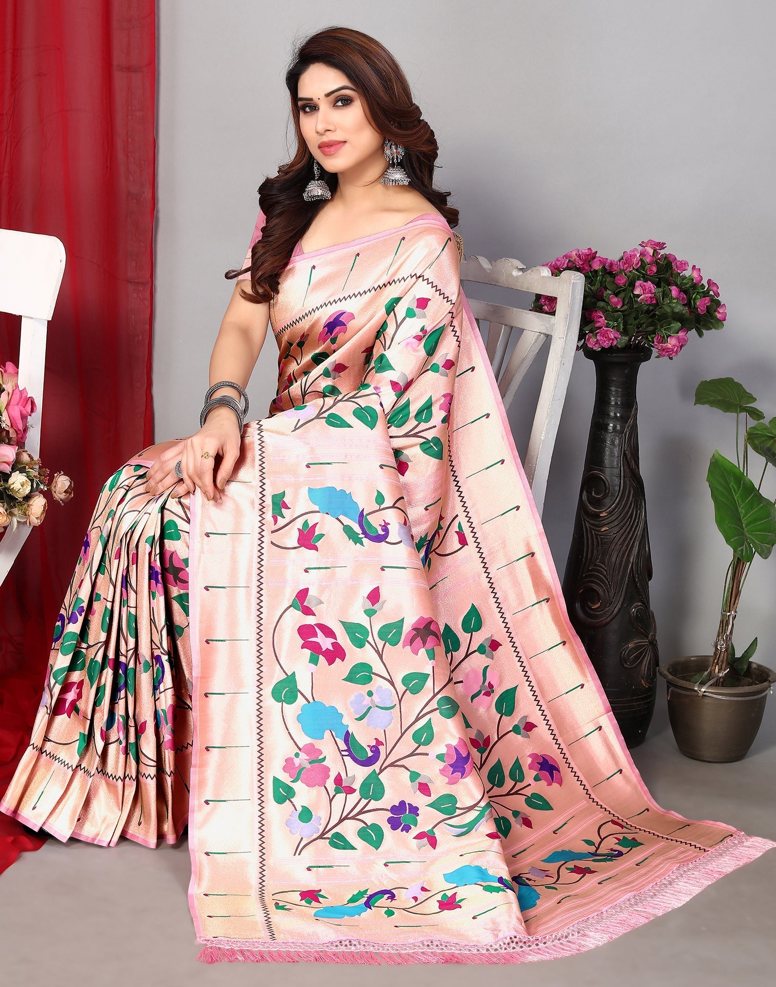 Pink Paithani Silk Saree | Leemboodi