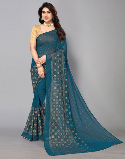 Teal Printed Saree | Leemboodi