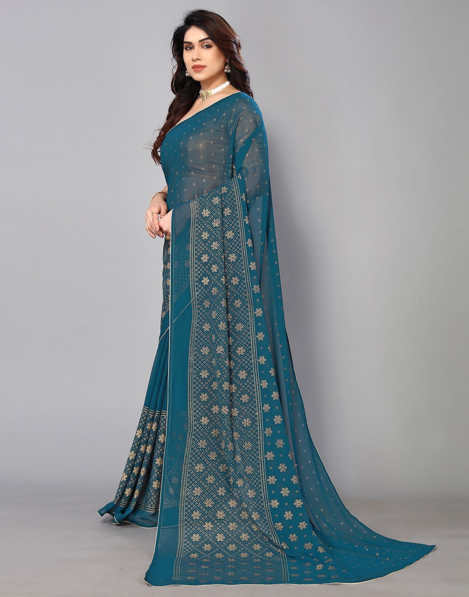 Teal Printed Saree | Leemboodi