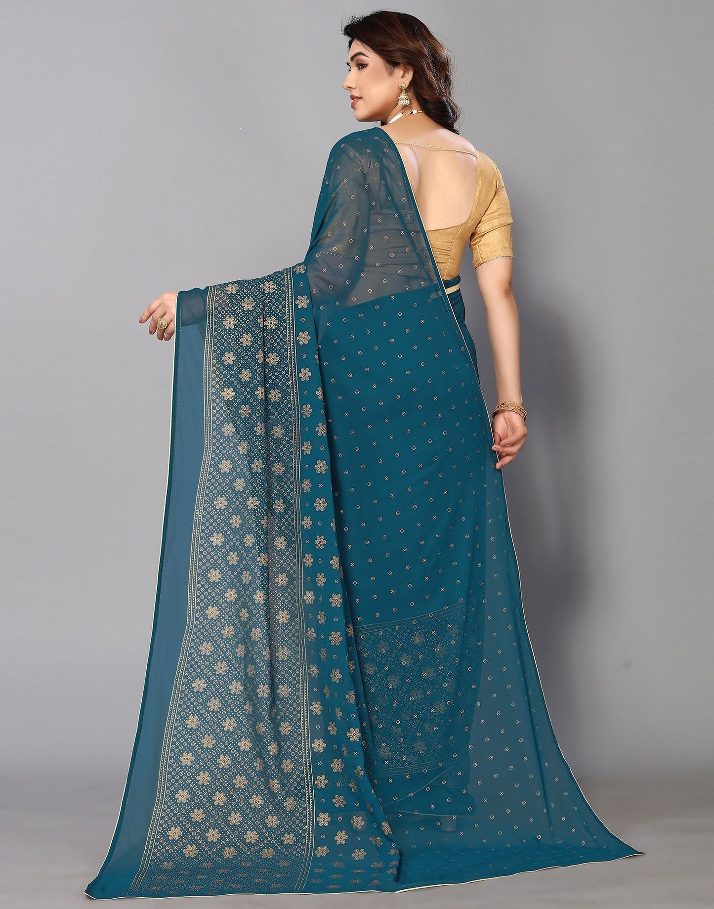 Teal Printed Saree | Leemboodi
