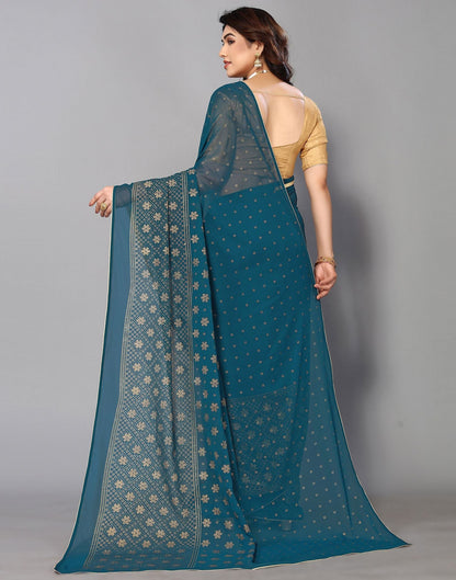 Teal Printed Saree | Leemboodi
