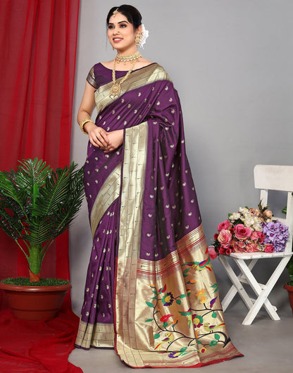 Wine Paithani Silk Saree | Leemboodi