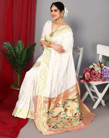 White Paithani Silk Saree | Leemboodi
