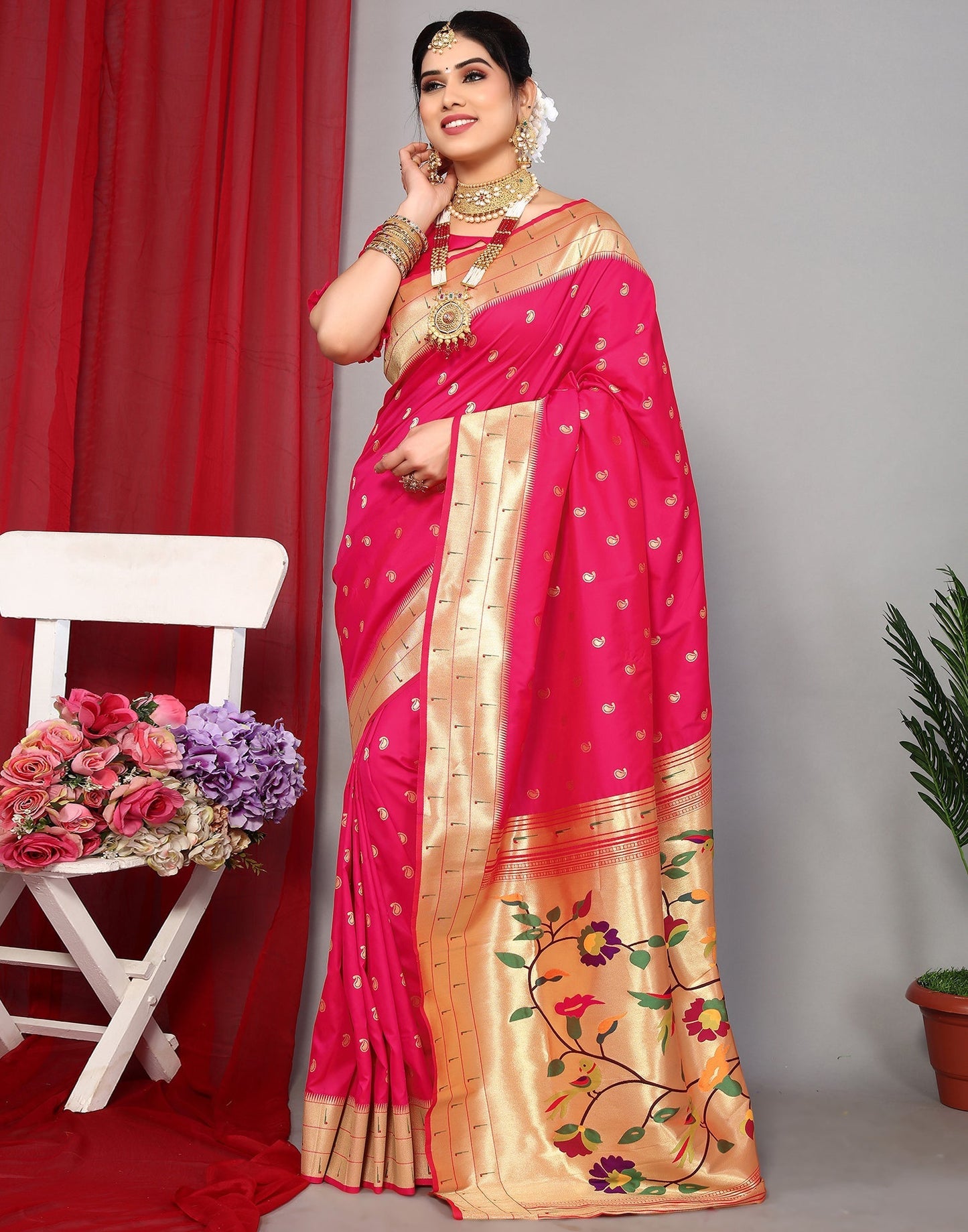 Pink Paithani Silk Saree | Leemboodi