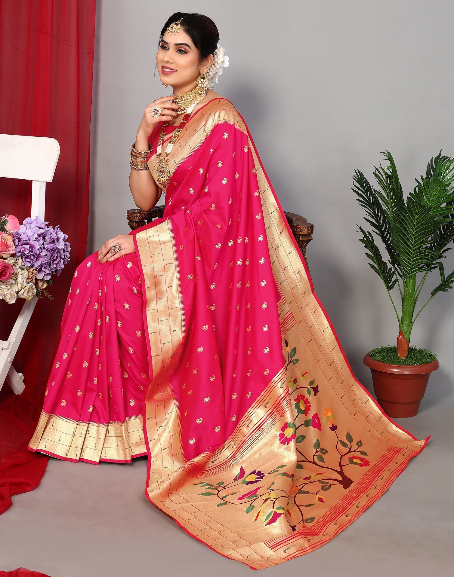 Pink Paithani Silk Saree | Leemboodi