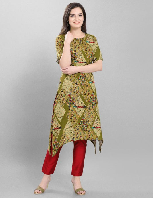 Valiant  Green Coloured Foil Printed Rayon Kurti | Sudathi