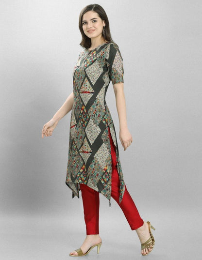 Glistening  Ash Grey Coloured Foil Printed Rayon Kurti | Leemboodi