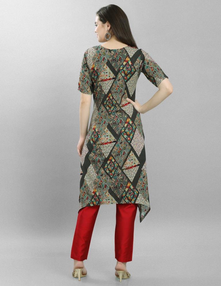 Glistening  Ash Grey Coloured Foil Printed Rayon Kurti | Leemboodi