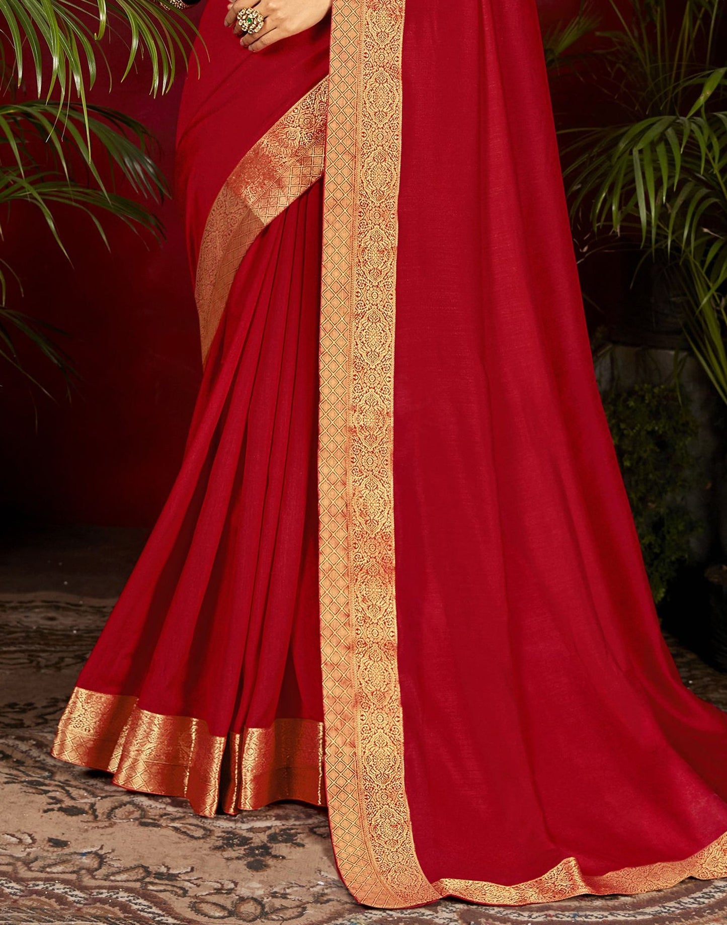 Red Plain Silk Saree | Sudathi