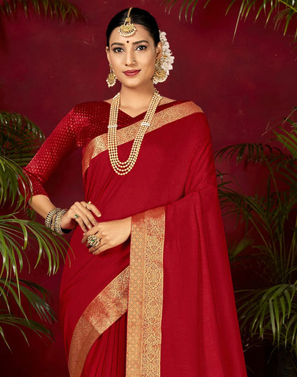 Red Plain Silk Saree | Sudathi