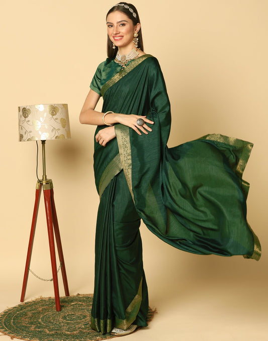 Dark Green Plain Silk Saree | Sudathi