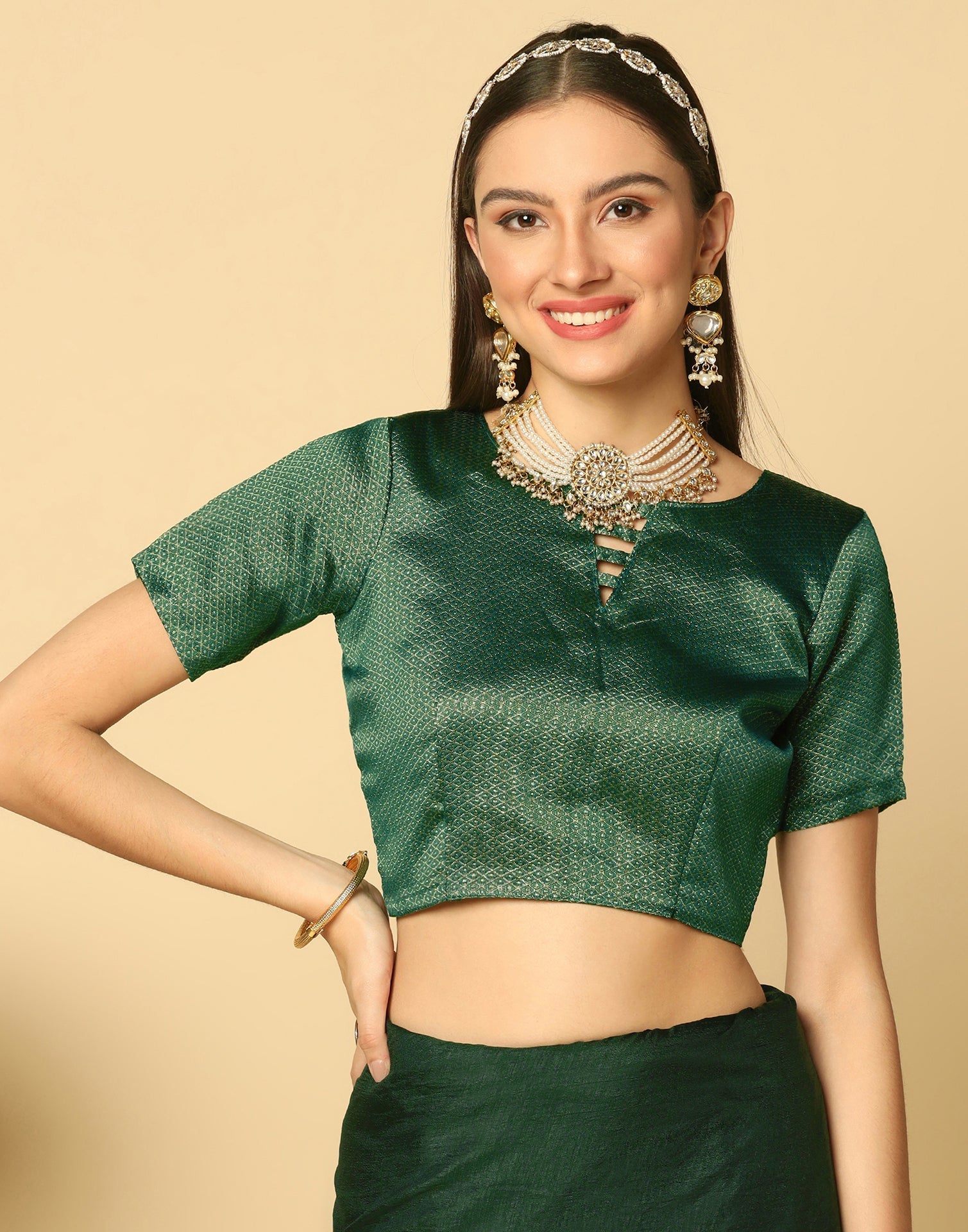 Dark Green Plain Silk Saree | Sudathi