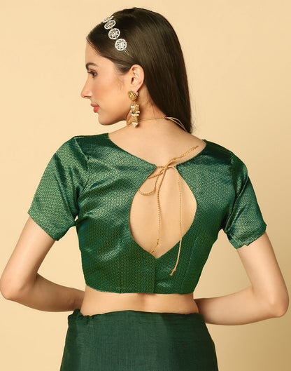 Dark Green Plain Silk Saree | Sudathi