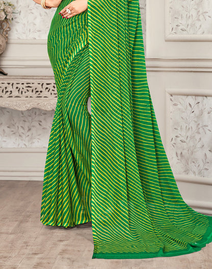 Green Yellow Printed Chiffon Saree | Sudathi