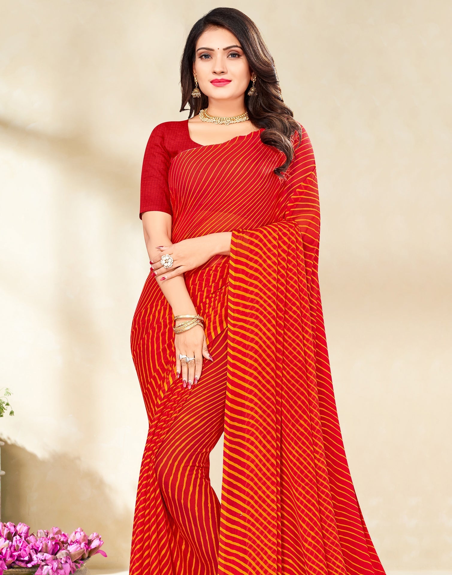 Maroon Printed Chiffon Saree | Leemboodi