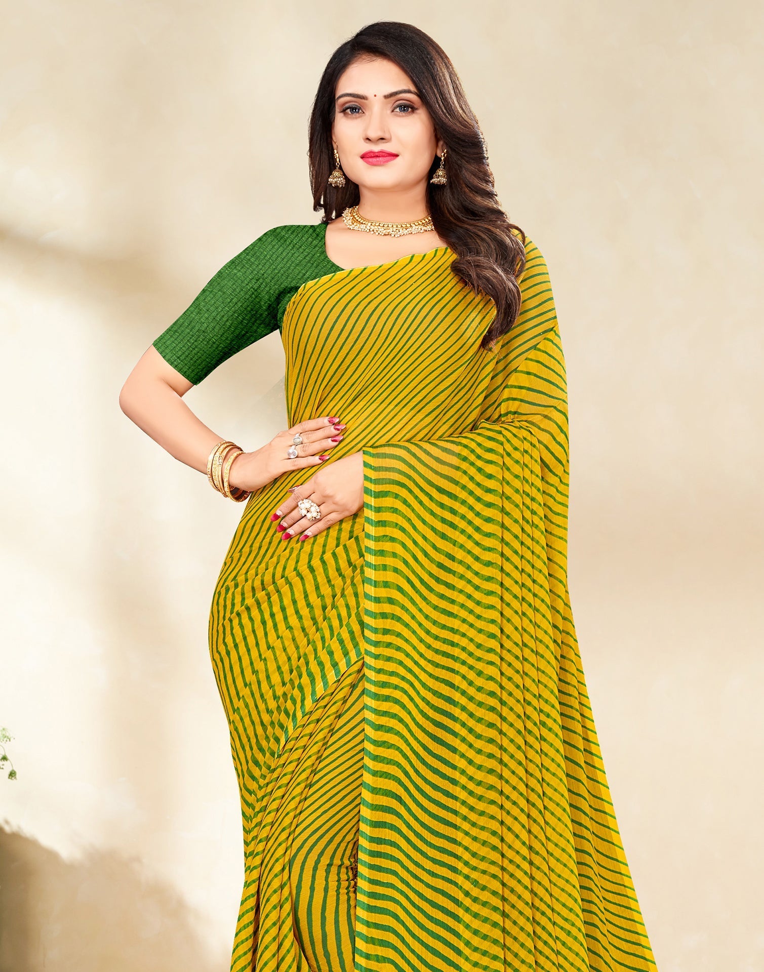 Yellow Printed Chiffon Saree | Leemboodi