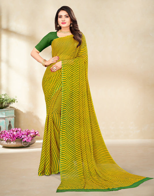 Yellow Printed Chiffon Saree | Leemboodi