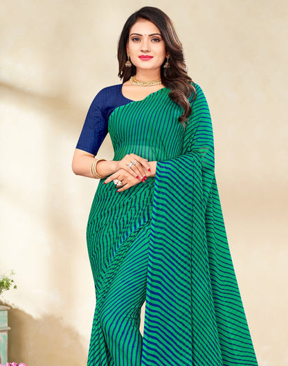 Rama Green Printed Chiffon Saree | Leemboodi