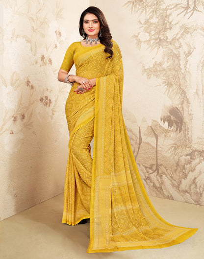 Mustard Yellow Bandhani Chiffon Saree | Leemboodi