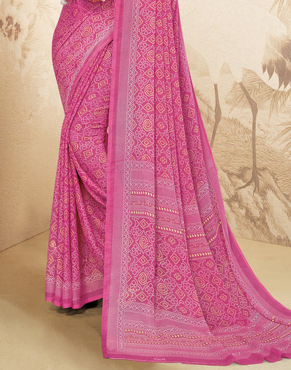 Pink Bandhani Chiffon Saree | Leemboodi