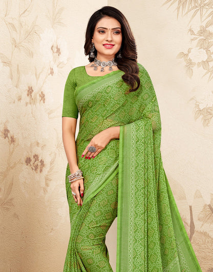 Light Green Bandhani Chiffon Saree | Leemboodi
