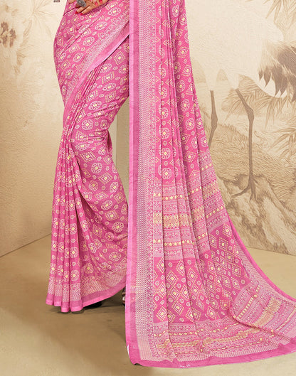Light Pink Bandhani Chiffon Saree | Leemboodi