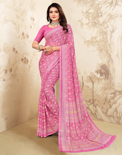 Light Pink Bandhani Chiffon Saree | Leemboodi